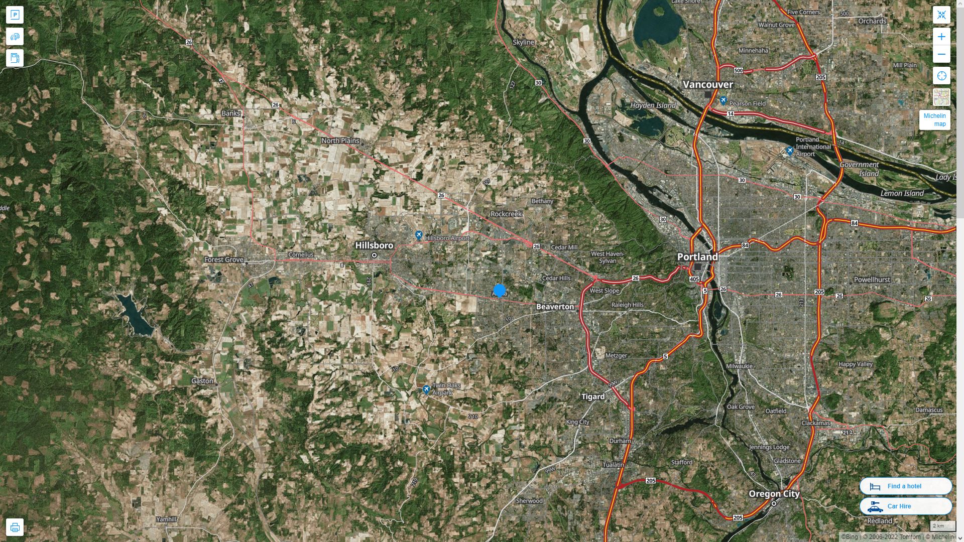 Aloha Oregon Highway and Road Map with Satellite View